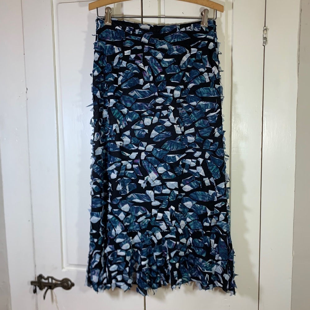 Sno Skins Snowskins 3D Texture Applique Skirt Blue Black Mosaic Art to Wear S